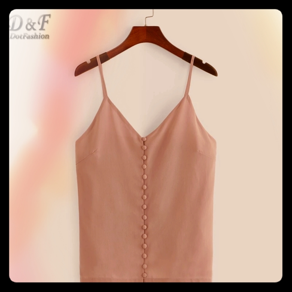 Gorgeous Baby Pink Chiffon Button Tank Top!